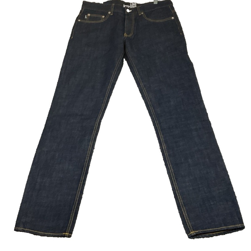 Love Moschino Indigo Straight Dark Blue Denim‎ Jeans Pocket Logo Sz 32